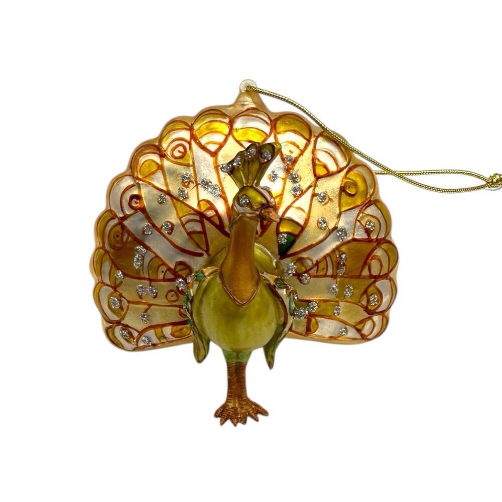 Peacock Jewel Accents AMC Blown Glass Christmas Ornament Multicolor Original Box
